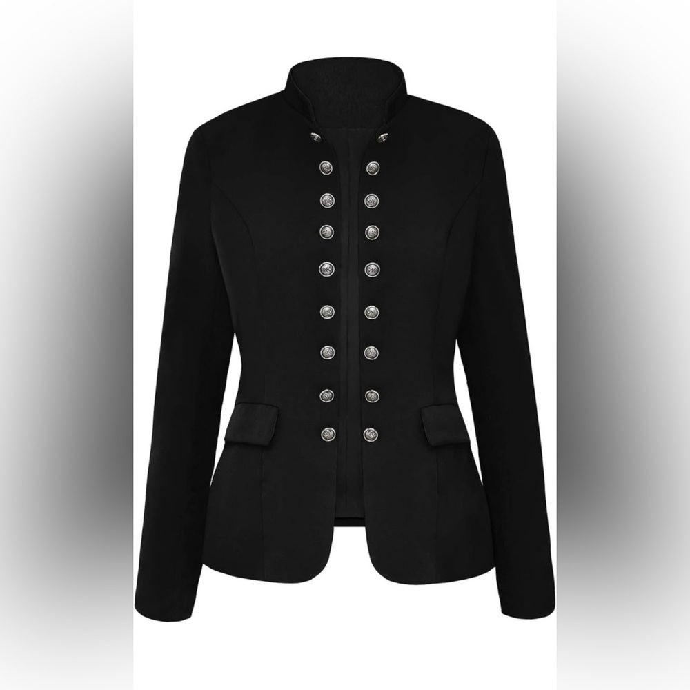 Women's Open Front Long Sleeves Work Blazer Casual Buttons Suit Jacket - Picture 4 of 8
